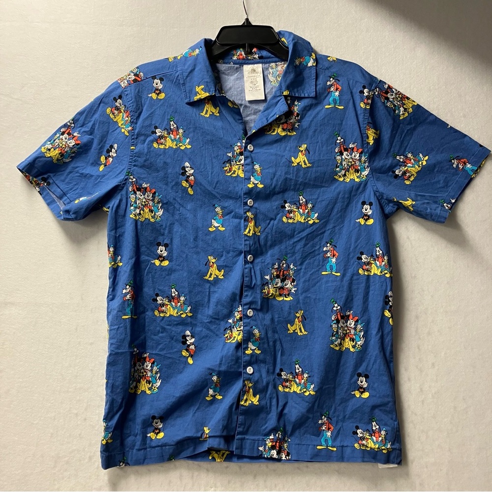 Disney Mickey Mouse Donald Hawaiian Camp Shirt Mens Size medium Short Sleeve